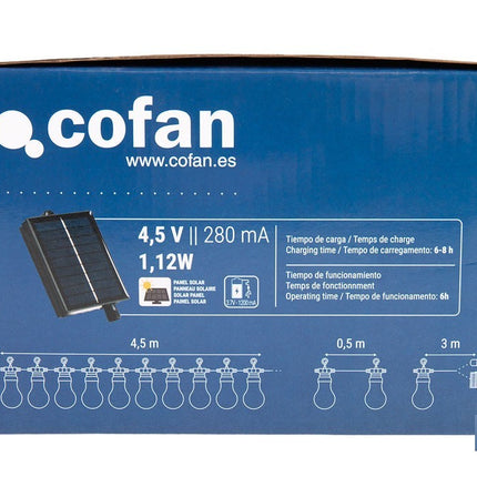 Guirnalda de bombillas LED solares | 10 bombillas A19 con panel solar | Luz cálida 2700 K, batería 120 mAh