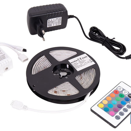 Tira de luz LED con mando a distancia | Iluminación LED RGB 12 V, IP65 con controlador y adaptador | Longitud: 3 metros