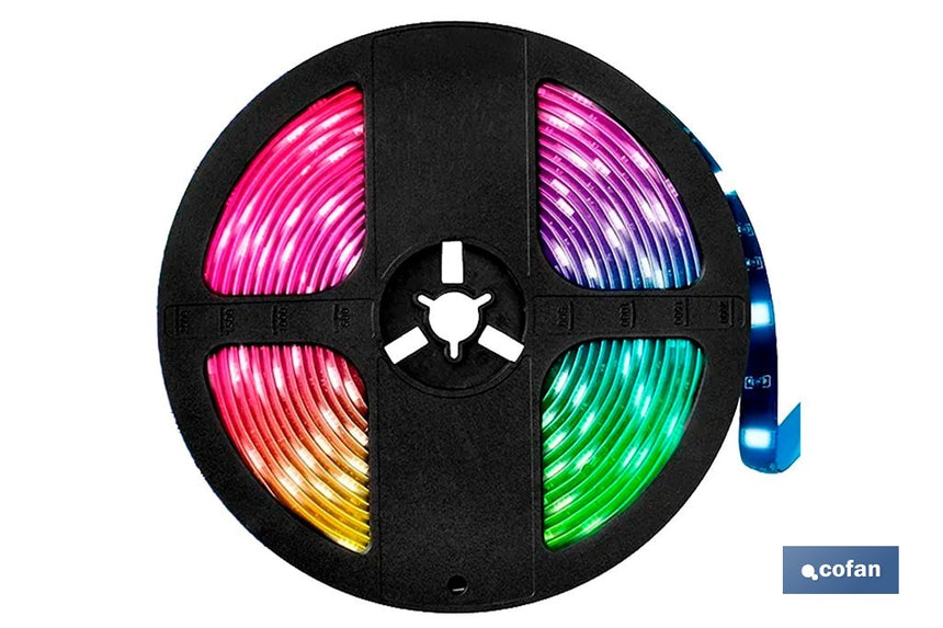 Tira de luz LED con mando a distancia | Iluminación LED RGB 12 V, IP65 con controlador y adaptador | Longitud: 3 metros