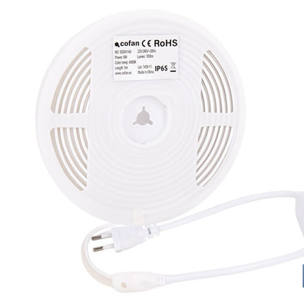 Tira de luz LED neón COB | Impermeable IP65, 8 W, 4000 K, 700 lúmenes | Longitud: 5 metros