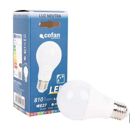 Bombilla Clásica LED con Sensor de Presencia E27 | 8,5 W - 810 lúmenes | 4000 K - luz neutra | Detección 360° <6 m | Ahorro Energético 90% | 20.000 h de Vida