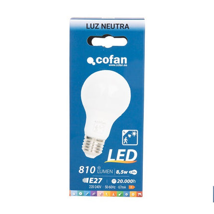 Bombilla Clásica LED con Sensor de Presencia E27 | 8,5 W - 810 lúmenes | 4000 K - luz neutra | Detección 360° <6 m | Ahorro Energético 90% | 20.000 h de Vida