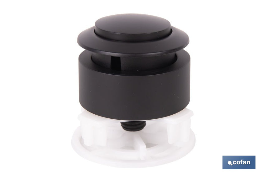 Pulsador de descarga simple para inodoro | Botón interrumpible con acabado negro y ahorro de agua | Compatible con descargador modelo Candaba