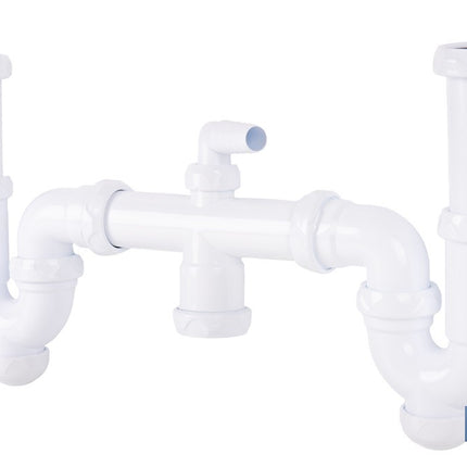 Sifón curvo doble extensible | Salida orientable de Ø32-40 mm y racores de 1 1/2 | Adecuado para fregaderos