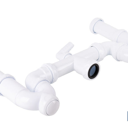 Sifón curvo doble extensible | Salida orientable de Ø32-40 mm y racores de 1 1/2 | Adecuado para fregaderos