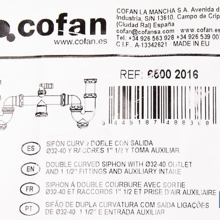Sifón curvo doble extensible | Salida orientable de Ø32-40 mm y racores de 1 1/2 | Adecuado para fregaderos