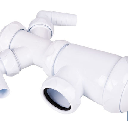 Sifón de botella extensible con 2 tomas auxiliares | Salida horizontal de Ø32-40 mm y racor de 1 1/2 | Adecuado para fregadero