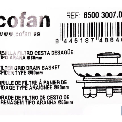 Rejilla con filtro para fregadero de acero inoxidable | Rejilla tipo araña Ø60 mm