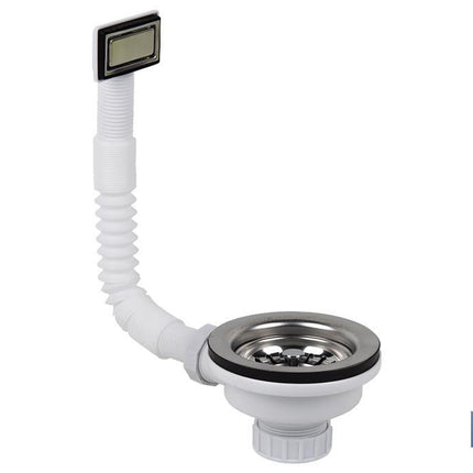 Válvula para Fregadero | Medidas: 1 1/2 x 115 | Con Cesta Rejilla de Acero Inox. y Tornillo | 2 Modelos de Rebosadero