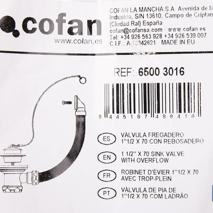 Válvula de fregadero con rebosadero flexible | Racor 1 1/2, válvula 70 mm y salida ajustable Ø32-40 mm