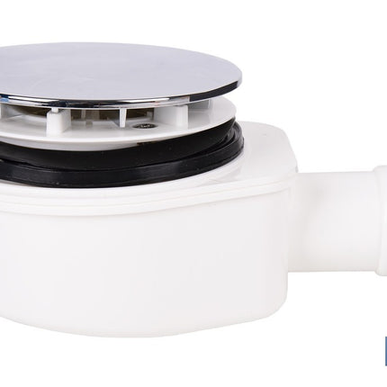 Válvula sifónica extraplana para ducha | Embellecedor cromado de acero inoxidable | Salida horizontal de Ø32-40 mm