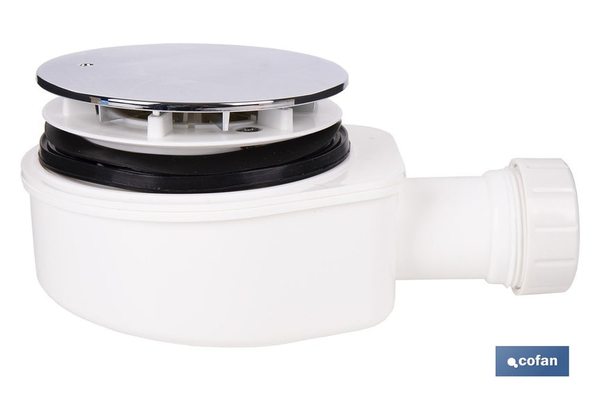 Válvula sifónica extraplana para ducha | Embellecedor cromado de acero inoxidable | Salida horizontal de Ø32-40 mm