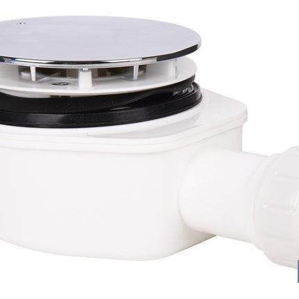 Válvula sifónica extraplana para ducha | Embellecedor cromado de acero inoxidable | Salida horizontal de Ø32-40 mm