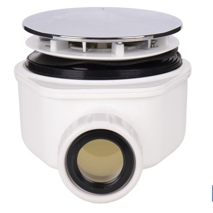 Válvula sifónica extraplana para ducha | Embellecedor cromado de acero inoxidable | Salida horizontal de Ø32-40 mm