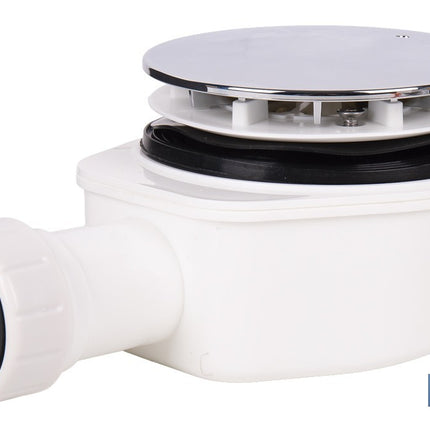 Válvula sifónica extraplana para ducha | Embellecedor cromado de acero inoxidable | Salida horizontal de Ø32-40 mm