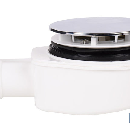 Válvula sifónica extraplana para ducha | Embellecedor cromado de acero inoxidable | Salida horizontal de Ø32-40 mm