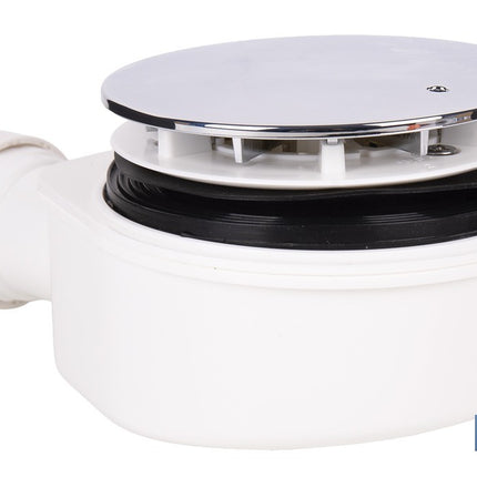 Válvula sifónica extraplana para ducha | Embellecedor cromado de acero inoxidable | Salida horizontal de Ø32-40 mm