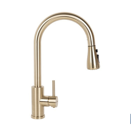 Grifo de cocina extensible dorado con 3 funciones y giro 360° | Material: acero inoxidable | Acabado cepillado | Cartucho cerámico Ø35 mm