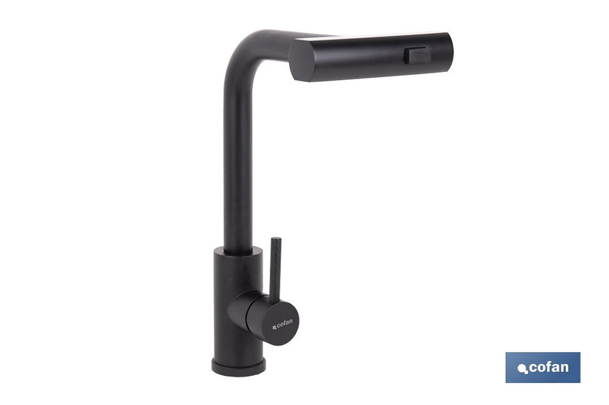 Grifo de cocina negro con 3 funciones y giro 360º | Material: acero inoxidable 304 | Cartucho cerámico de Ø35 mm