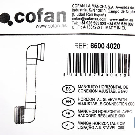 Manguito horizontal ajustable para inodoro | Salida horizontal de Ø90-110 mm y entrada de Ø90 mm | Manguito extensible 170-490 mm