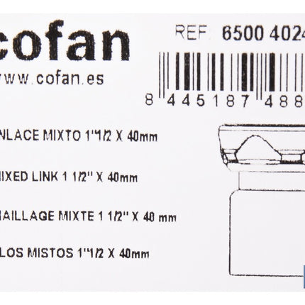 Enlace mixto 1 1/2 x 40 mm | Conector rosca a tubo liso con tuerca | Conector para sifón y tuberías de Ø40 mm