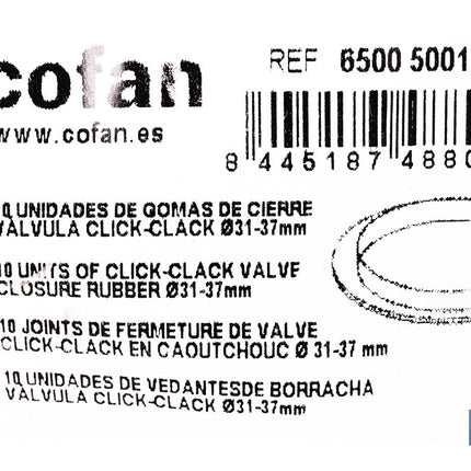 Bolsa de 10 gomas para válvula click-clack | Junta de caucho para cierre hermético | Medidas: Ø31-37 mm