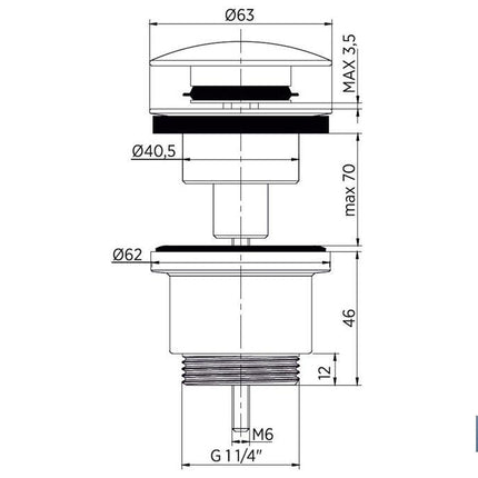 Válvula Click-Clack | Fabricada en Latón Cromado | Rosca 1 1/4 | Incluye Tapón Grande de Ø63 mm