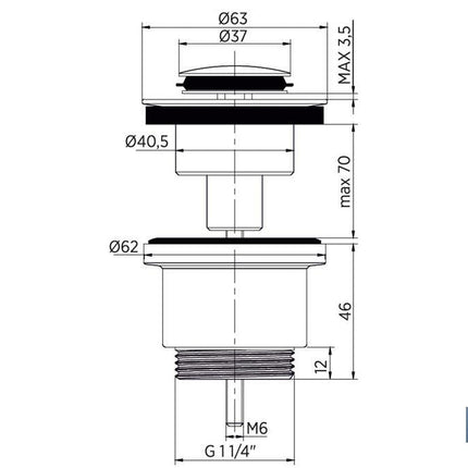 Válvula Click-Clack | Fabricada en Latón Cromado | Rosca 1 1/4 | Incluye Tapón Pequeño de Ø37 mm