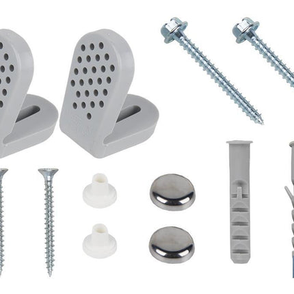 Conjunto de Tornillos | Fijación de Inodoro | Horizontal | Compuesto de un Soporte, Dos Tornillos, Tapones y Taco