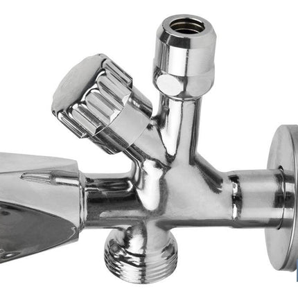 Válvula de Escuadra | Medidas: 1/2 x 3/4 x 3/8 | Modelo Combi | Fabricada en Latón CW617N | Rosca de Entrada a Gas