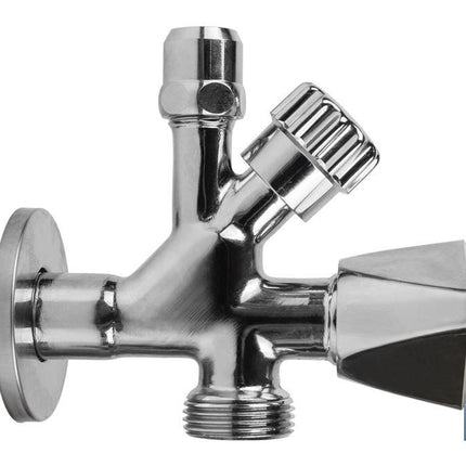 Válvula de Escuadra | Medidas: 1/2 x 3/4 x 3/8 | Modelo Combi | Fabricada en Latón CW617N | Rosca de Entrada a Gas