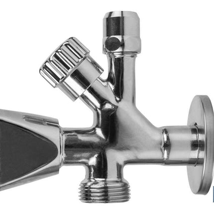 Válvula de Escuadra | Medidas: 1/2 x 3/4 x 3/8 | Modelo Combi | Fabricada en Latón CW617N | Rosca de Entrada a Gas