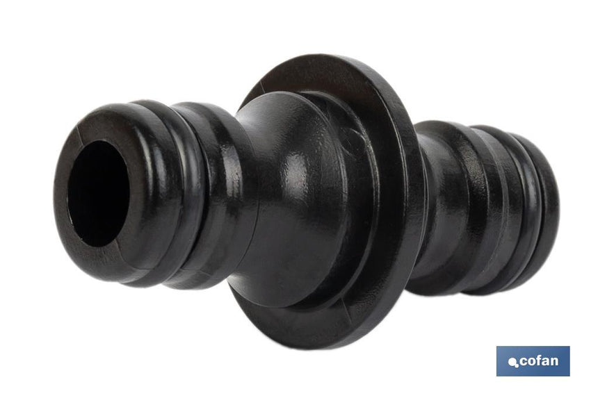 Conector doble para mangueras de jardín | Rosca macho para empalmes | Polietileno | Rápido de instalar