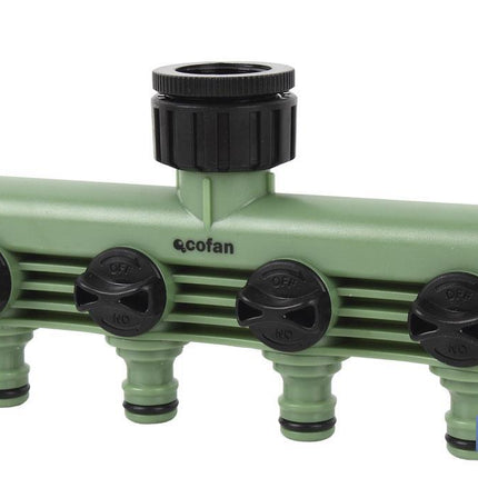 Colector de riego | Con 4 salidas ajustables para mangueras de Jardín | Con adaptador de grifo