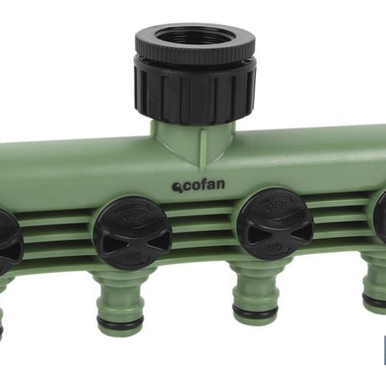 Colector de riego | Con 4 salidas ajustables para mangueras de Jardín | Con adaptador de grifo