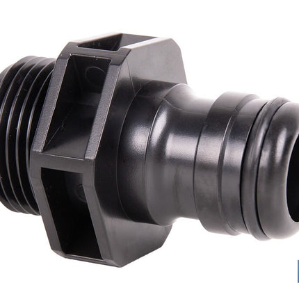 Adaptador de polipropileno con rosca macho antifugas | Ligero y resistente | Adecuado para riego y mangueras | Disponible para salidas de 3/4 y 1