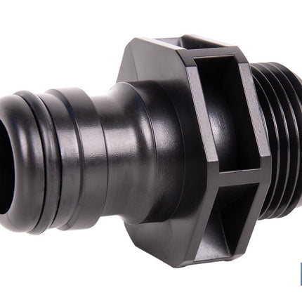 Adaptador de polipropileno con rosca macho antifugas | Ligero y resistente | Adecuado para riego y mangueras | Disponible para salidas de 3/4 y 1