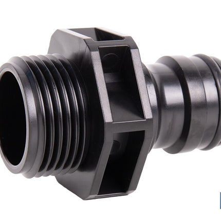 Adaptador de polipropileno con rosca macho antifugas | Ligero y resistente | Adecuado para riego y mangueras | Disponible para salidas de 3/4 y 1