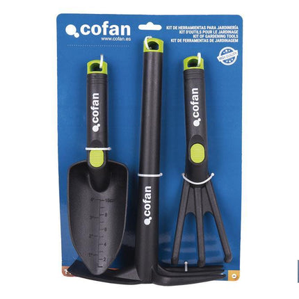 Set de 3 herramientas de jardinería | Incluye: trasplantador, rastrillo y azuela