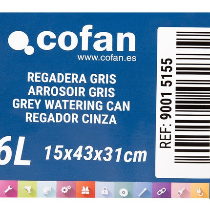 Regadera gris con cabezal desmontable de HDPE | Resistente, ligera 100 % reciclable con capacidad de 6 litros