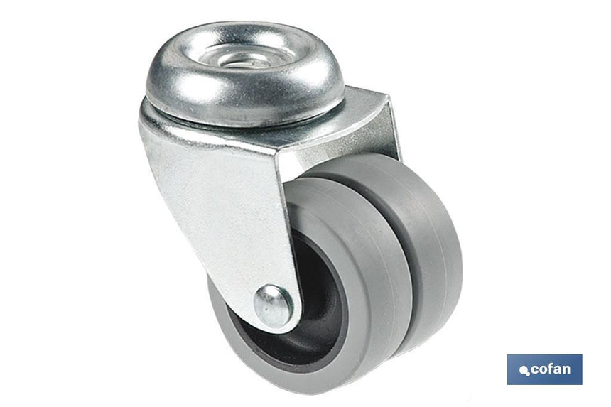 Rueda doble de polipropileno con agujero pasante de 8 mm | Diámetro de 50 mm | Para pesos de hasta 70 kg