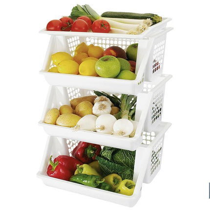 Verdulero con 3 Cestas | En Color Blanco | Medida: 62 x 39 x 32 cm