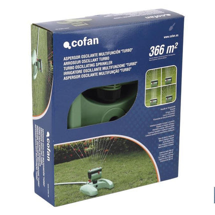 Aspersor de riego oscilante Multifunción | 16 posiciones de riego | Apto para jardín | Cobertura ajustable