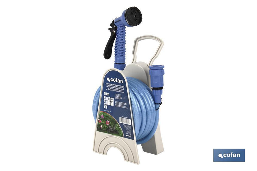 Kit de Manguera de 10 metros + Accesorios | Diámetro 9,5 mm | Ligera y Compacta | Uso Doméstico y de Jardín | Fácil Conexión y Almacenaje