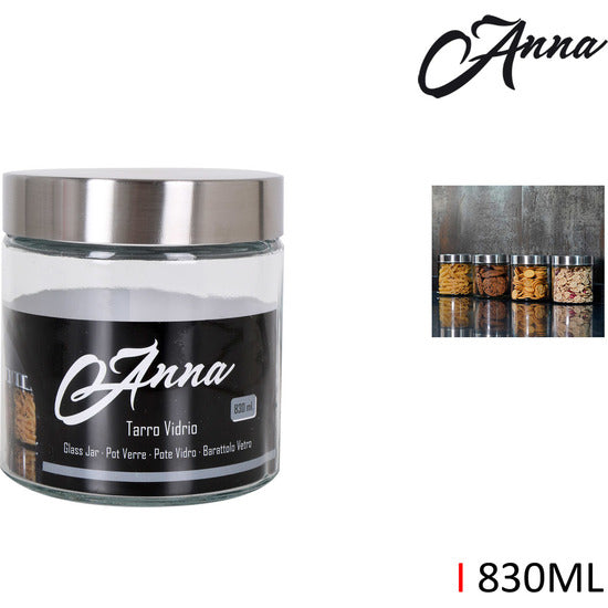 TARRO VIDRIO TAPA ACERO 830ML ANNA