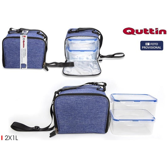 THERMAL COVER 2 RECTANGULAR LUNCH BOX JEANS 1L QUTTIN