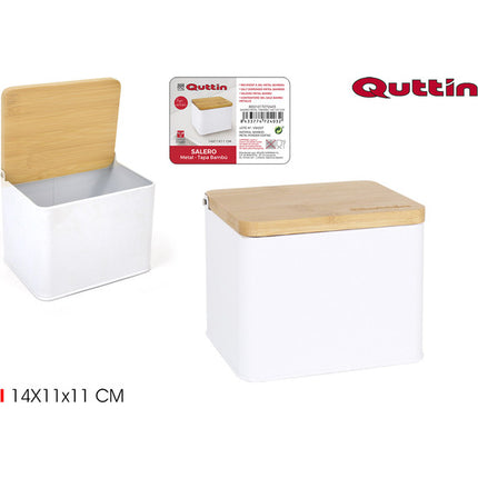 SALEIRO DE METAL PRIVILÉGIO DE MESA DE BAMBU 14X11X11CM