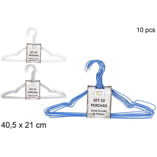 METAL HANGERS LINED WITH COLORED PLASTIC 10 UNITS