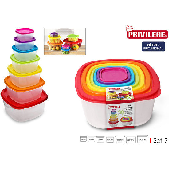 SET OF 7 SQUARE STACKABLE LUNCH BOXES - PRIVILEGE