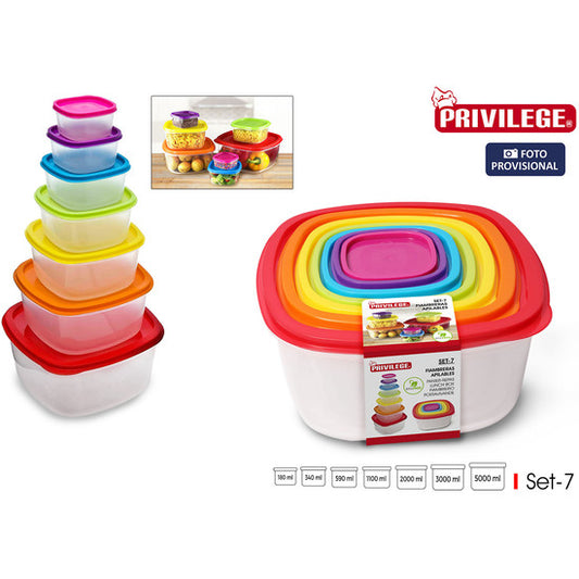 SET OF 7 SQUARE STACKABLE LUNCH BOXES - PRIVILEGE